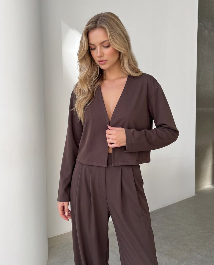 Cropped Blazer Wide Leg Pleated Pant Suits