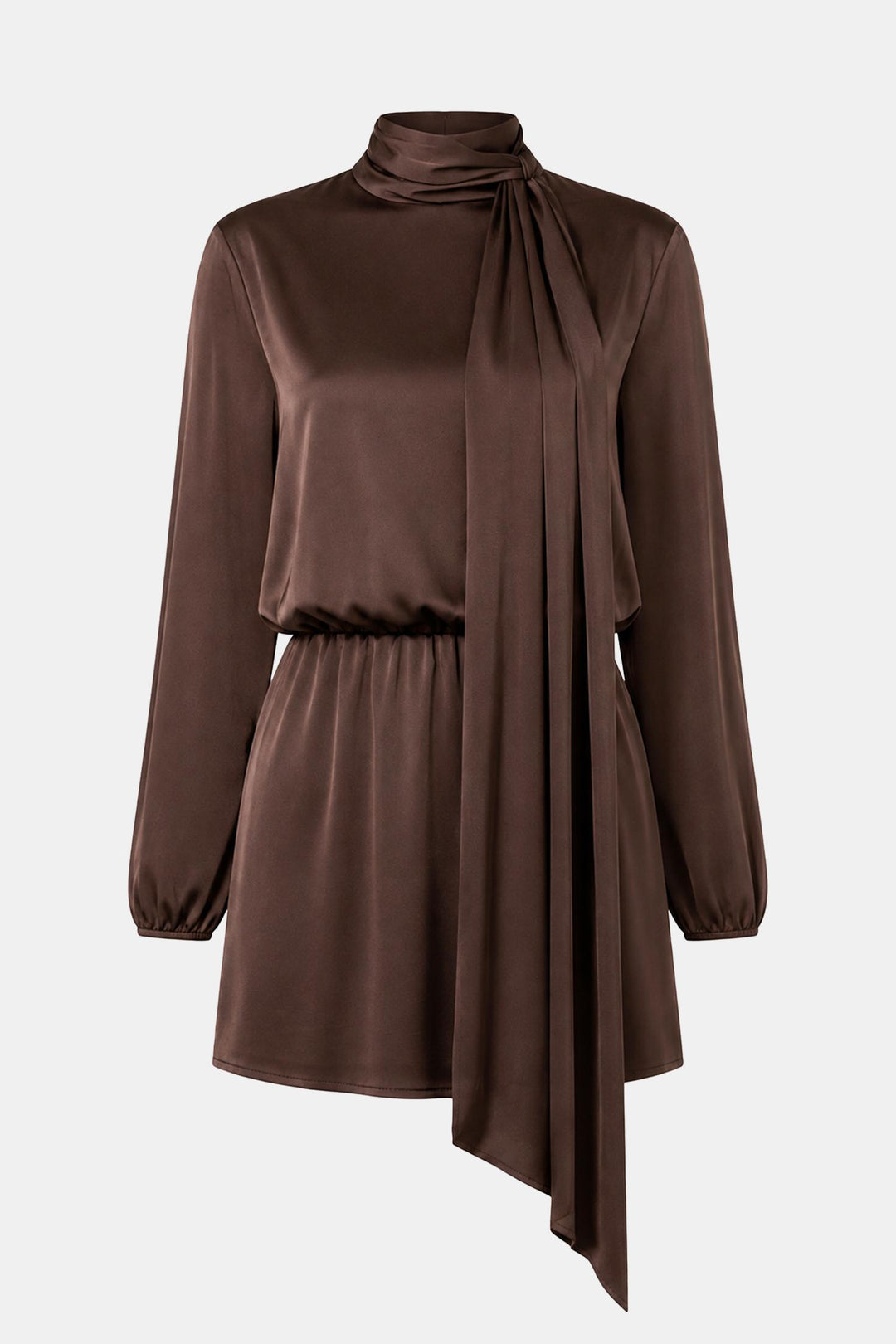 Satin Scarf Neck Long Sleeve Mini Dress