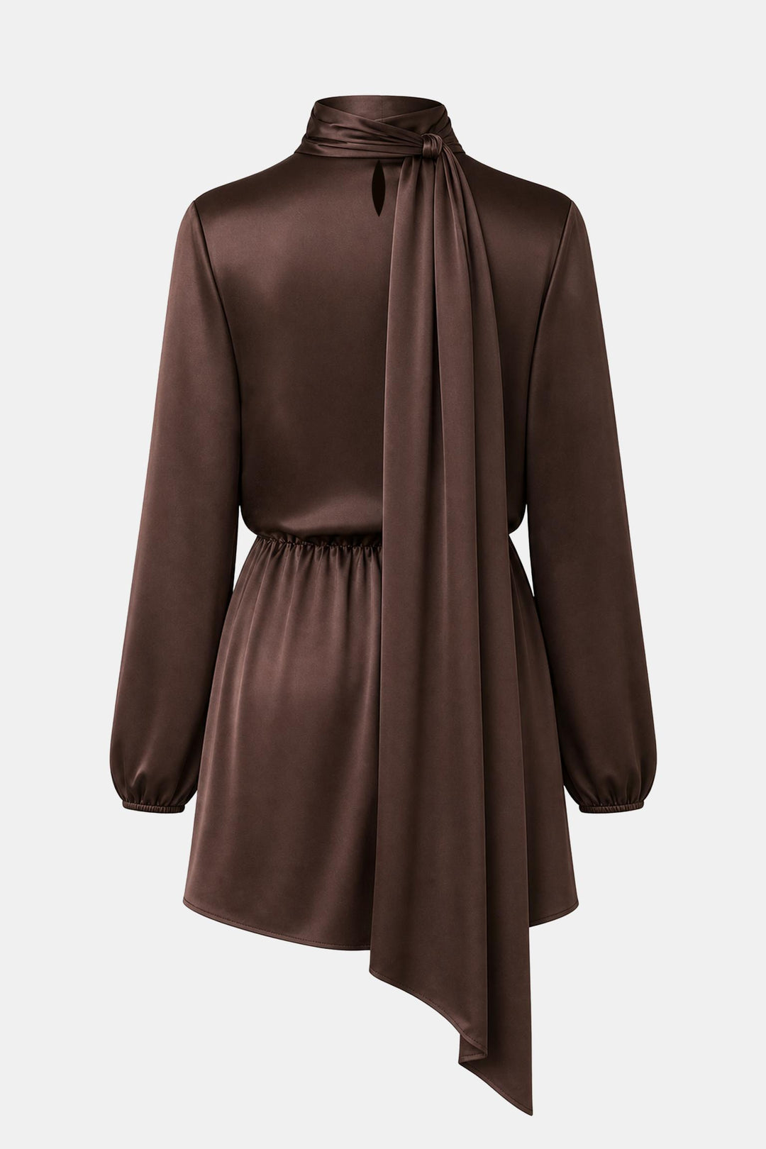 Satin Scarf Neck Long Sleeve Mini Dress