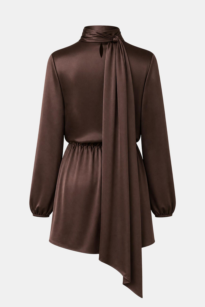 Satin Scarf Neck Long Sleeve Mini Dress