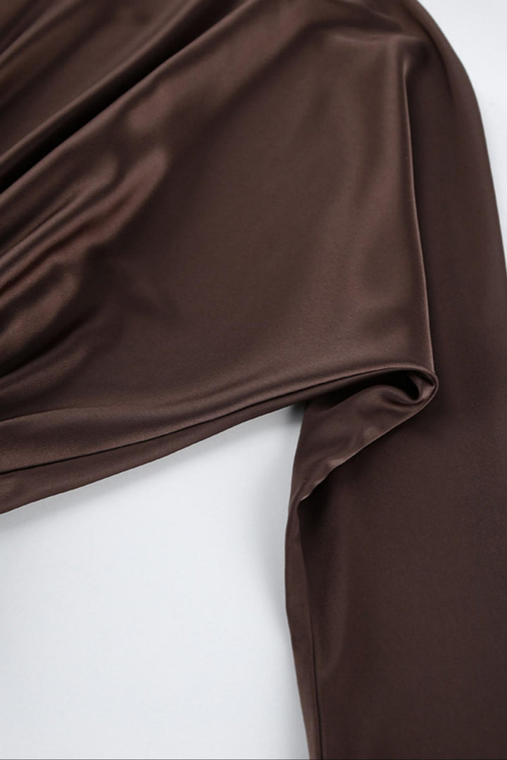 Satin Scarf Neck Long Sleeve Mini Dress