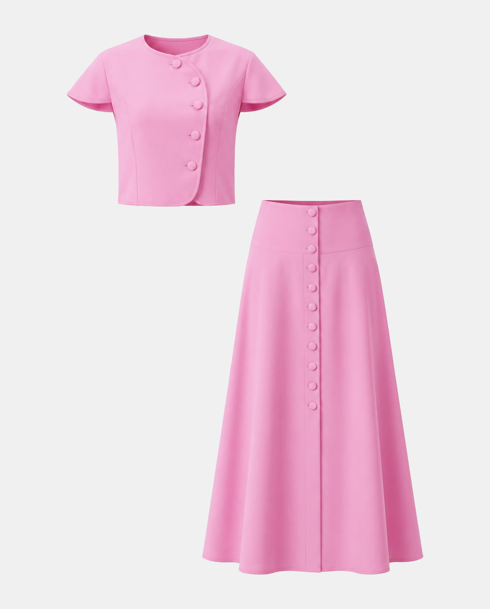 SOLACEButton Front Cap Sleeve Cropped Top And Midi Skirt 2 Piece Set