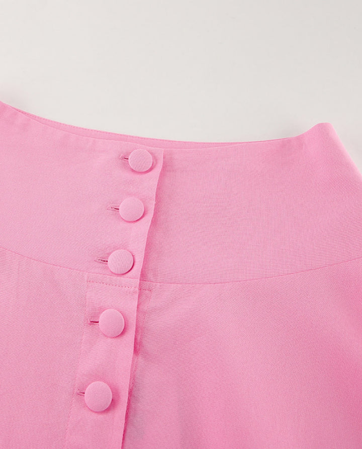 Button Front Cap Sleeve Cropped Top And Midi Skirt 2 Piece Set