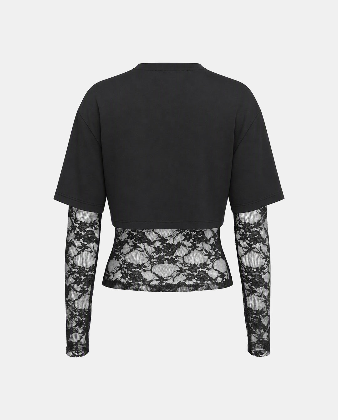 SOLACELayered Lace Hem Cropped Long Sleeve T-Shirt