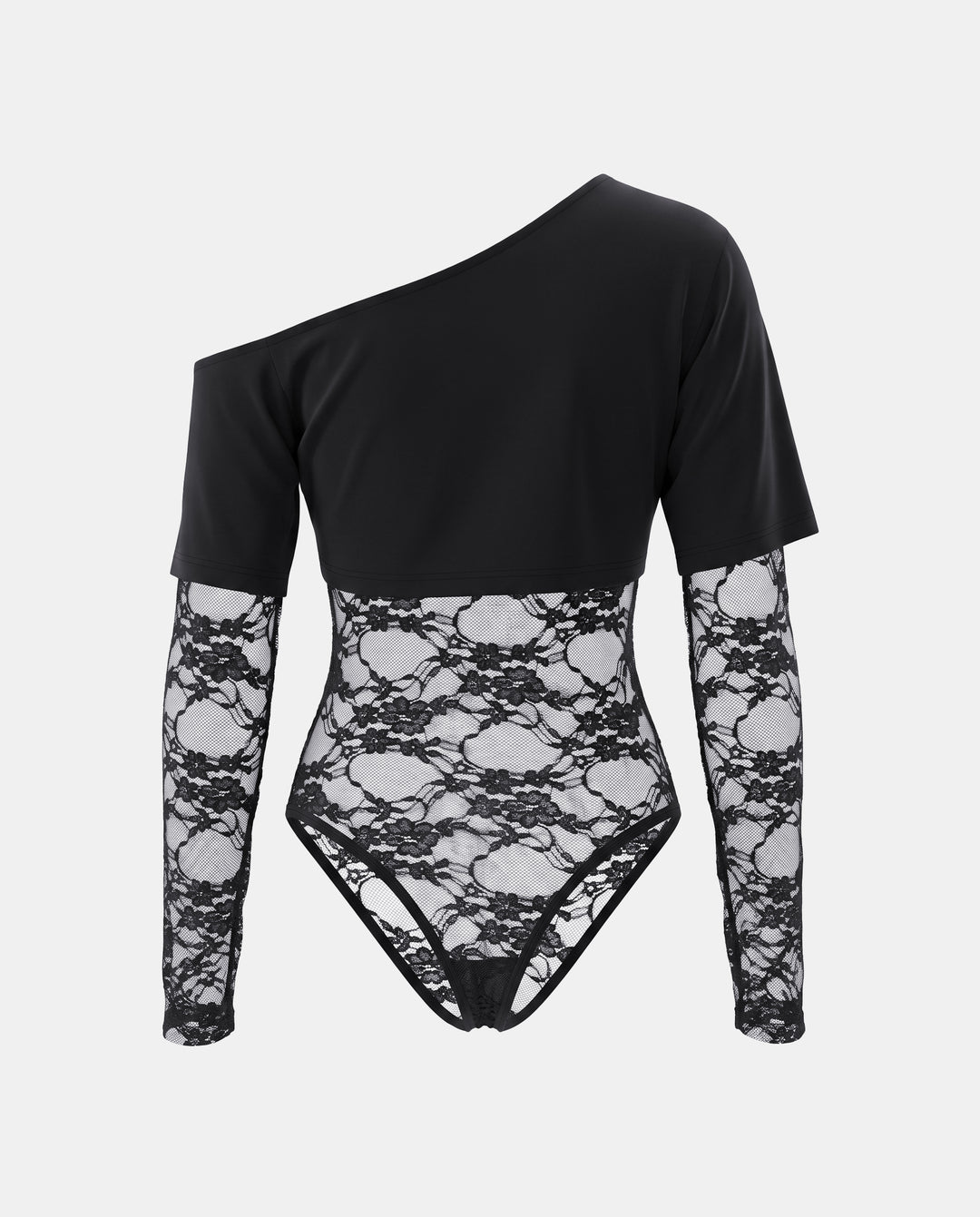 Lace Patchwork One Shoulder Long Sleeve Bodysuit