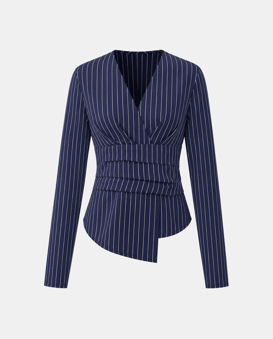 SOLACEStriped V-Neck Asymmetric Hem Blouse