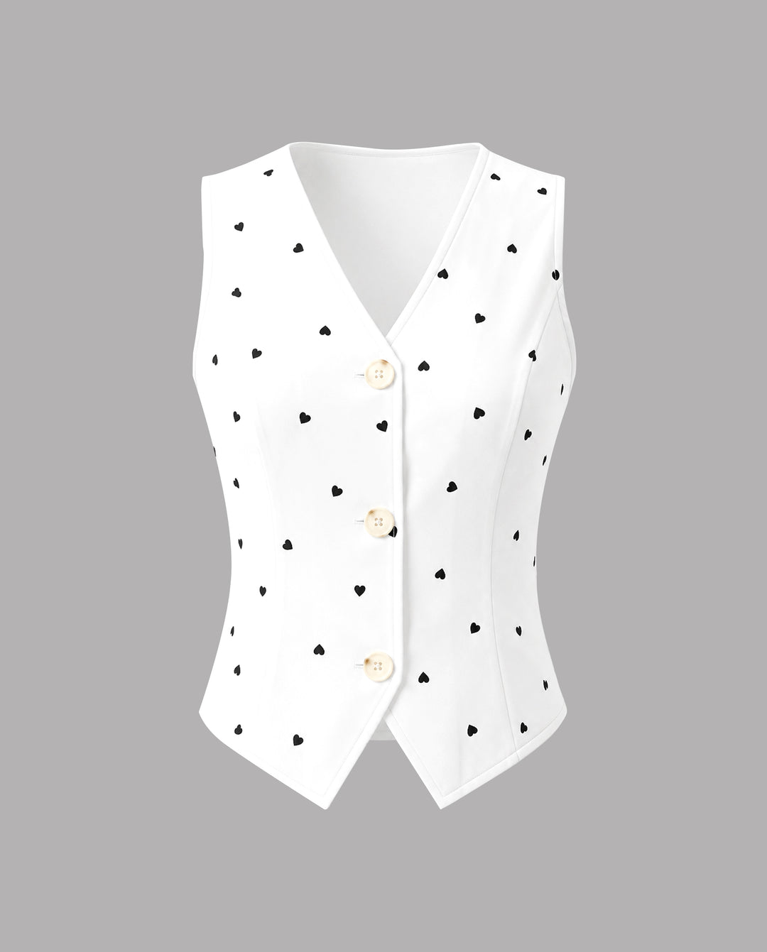 SOLACEHeart Print V Neck Button Down Cropped Vest Top