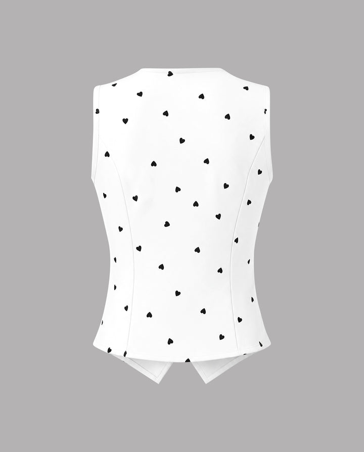 SOLACEHeart Print V Neck Button Down Cropped Vest Top