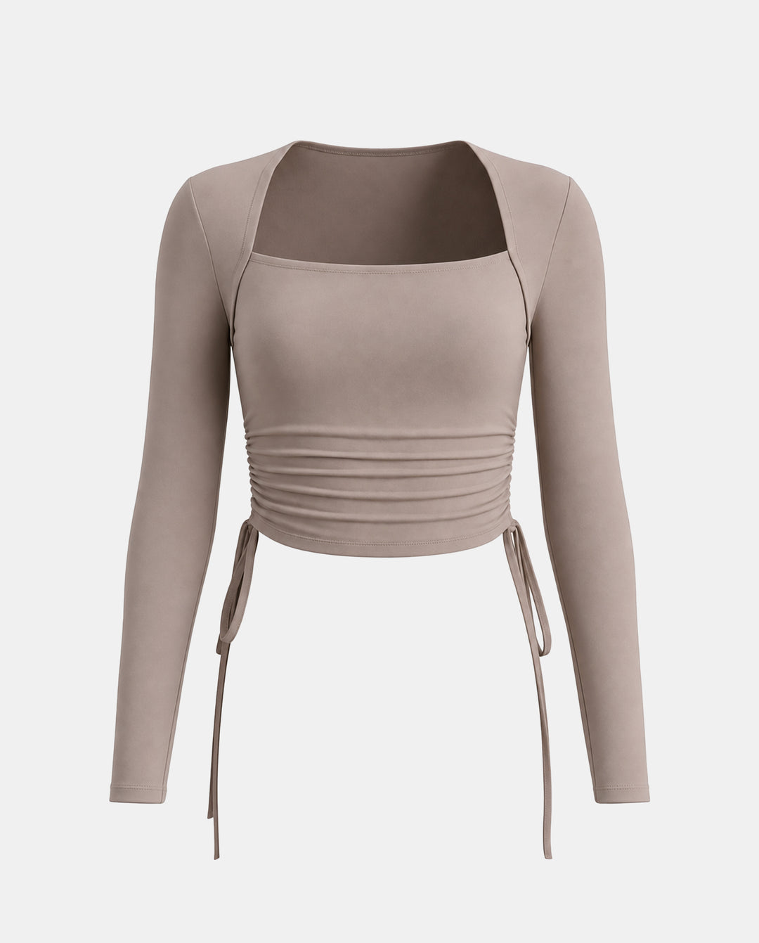 SOLACEDouble Side Drawstring Ruched Long Sleeve T-Shirt