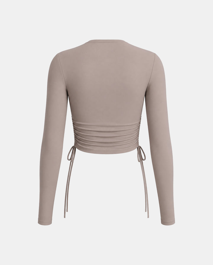 SOLACEDouble Side Drawstring Ruched Long Sleeve T-Shirt