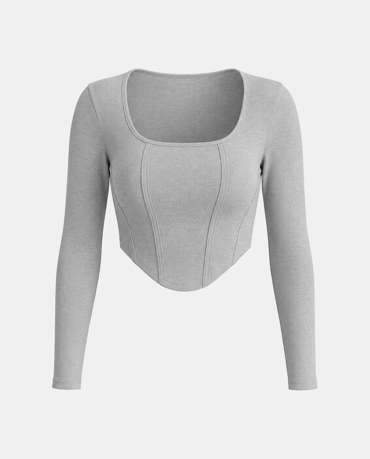 SOLACESquare Neck Long Sleeves Corset Crop Top