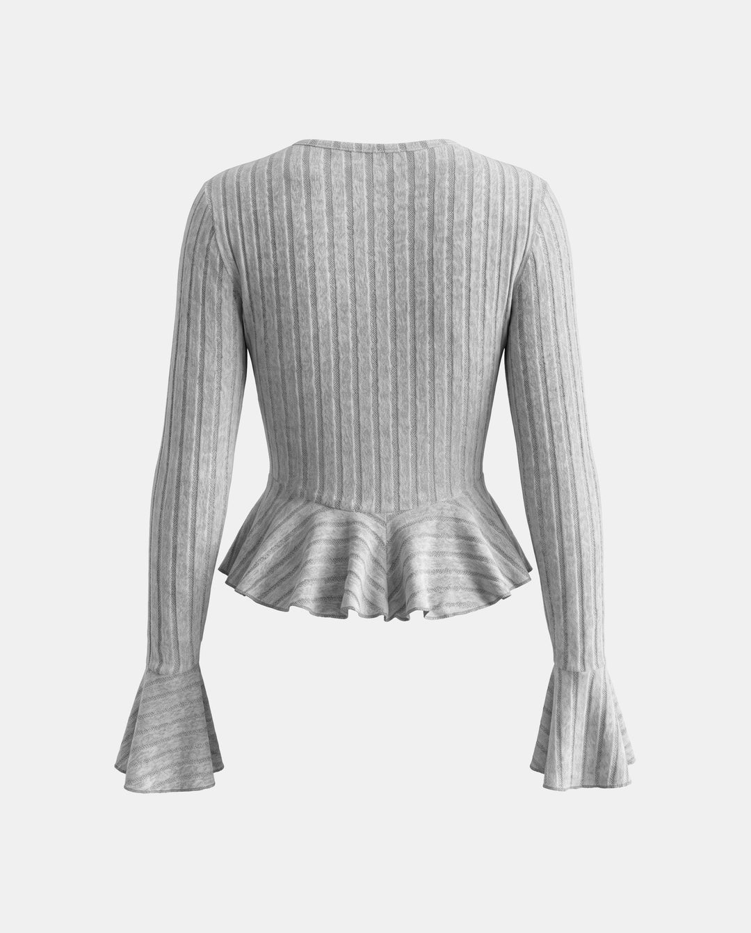 SOLACERibbed Knit Flared Bell Sleeve Ruffle Hem T-Shirt