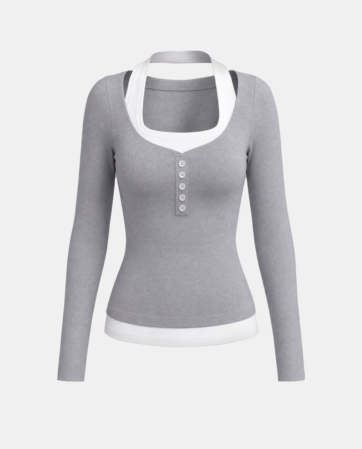 SOLACEColorblock 2-In-1 Slim Fit Long Sleeve T-Shirt