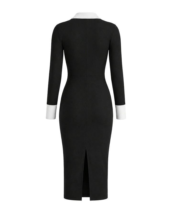 SOLACEColorblock Contrast Polo Collar Midi Dress