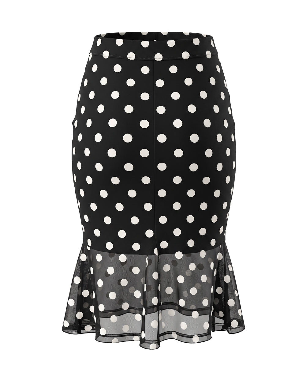 SOLACECasual Polka Dot Sheer Mesh Ruffle Hem Midi Skirt