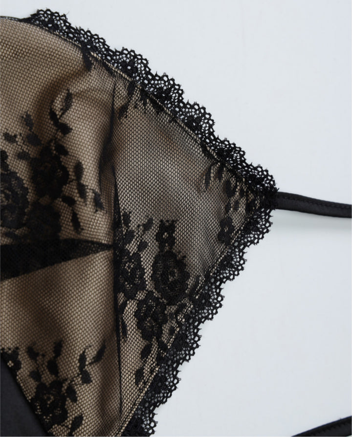Black Lace Straps Neck Satin Maxi Dress