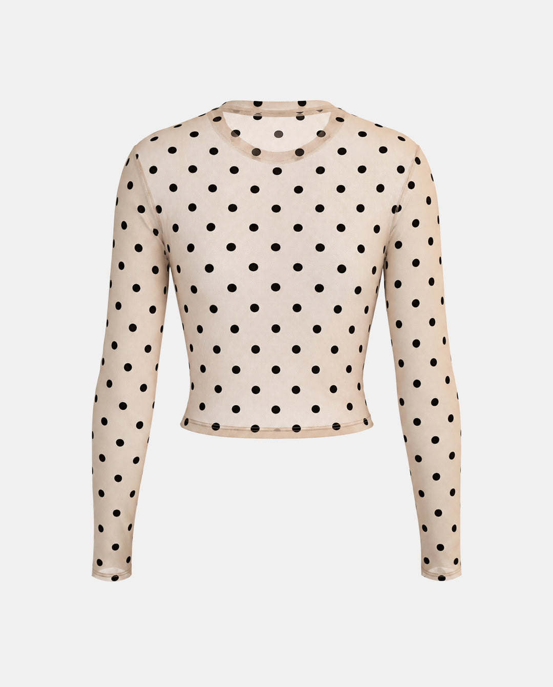 SOLACEPolka Dot Mesh Long Sleeve Crop Top