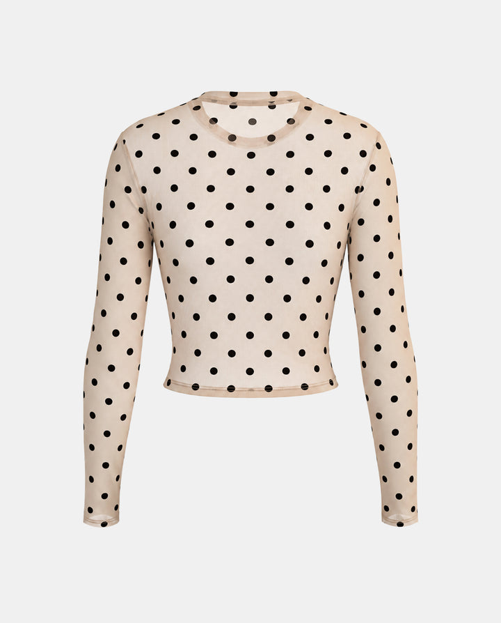SOLACEPolka Dot Mesh Long Sleeve Crop Top