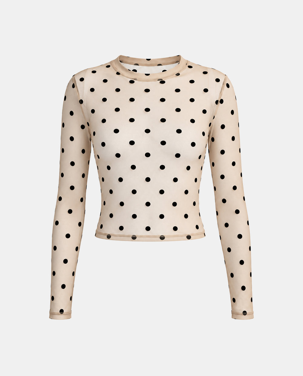 SOLACEPolka Dot Mesh Long Sleeve Crop Top