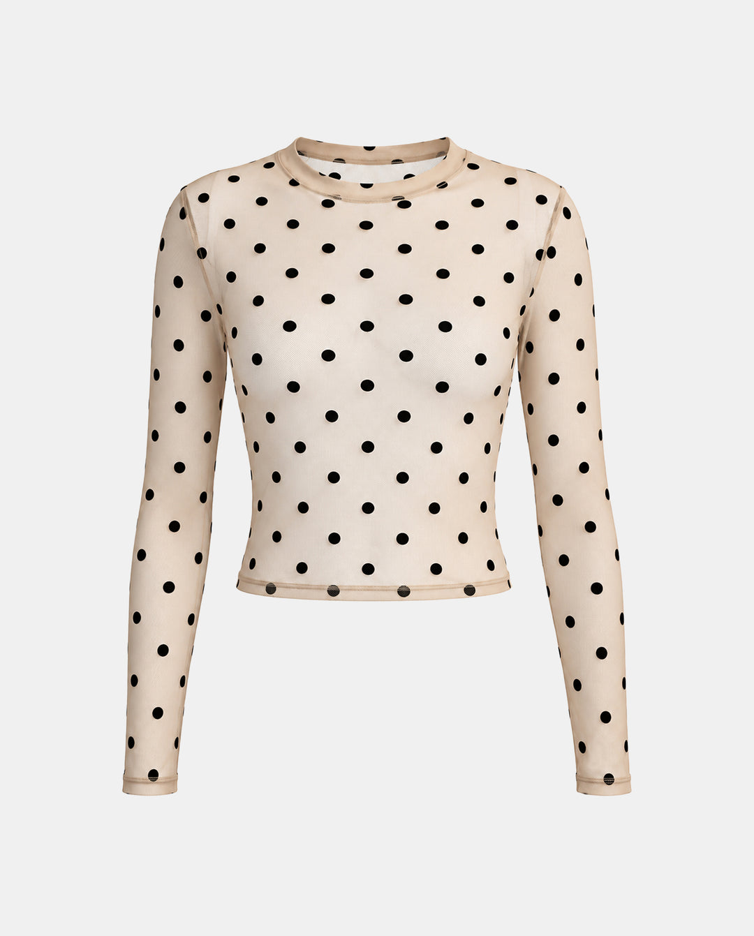 SOLACEPolka Dot Mesh Long Sleeve Crop Top
