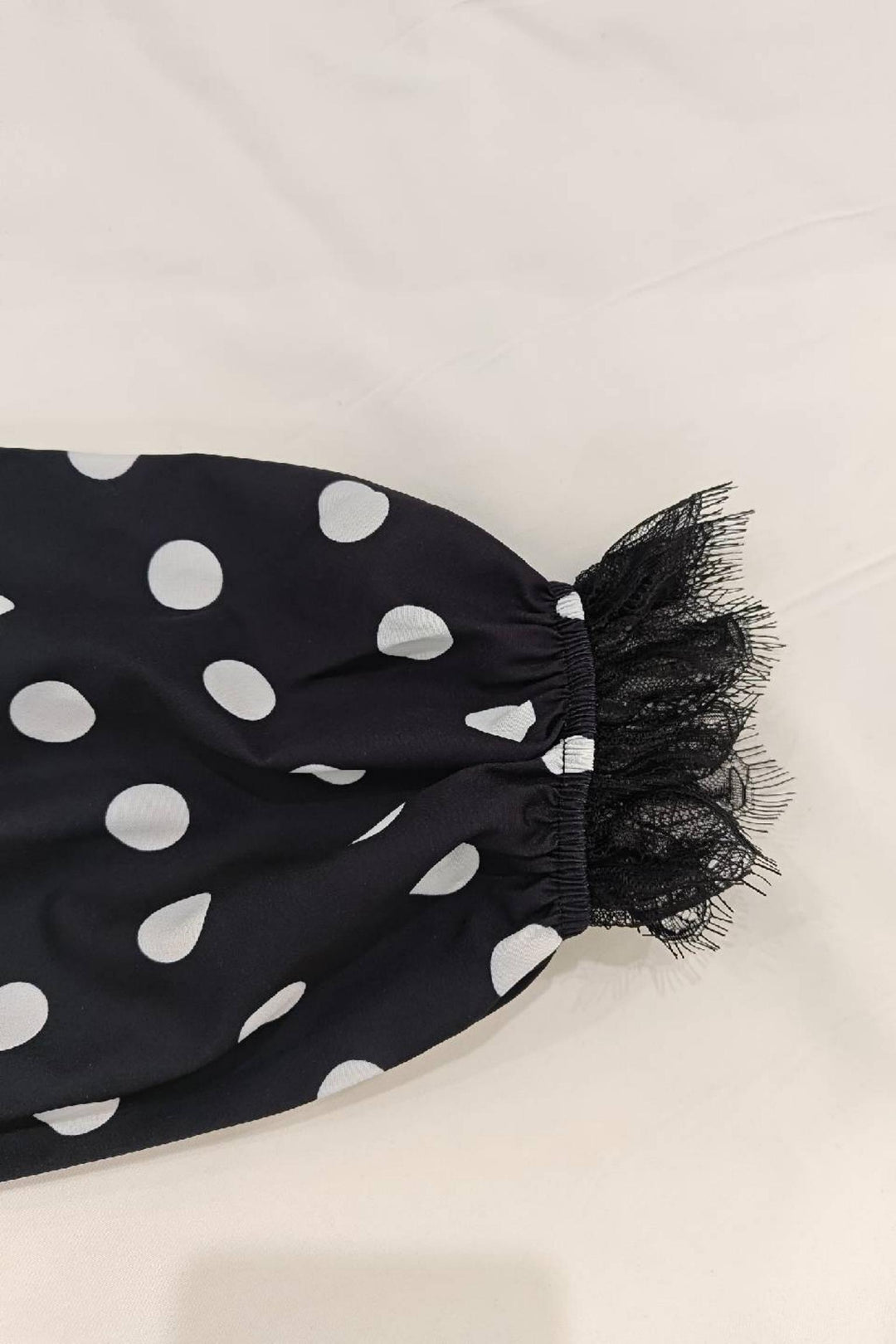 Polka Dot Lace Trim Puff Sleeve Maxi Dress