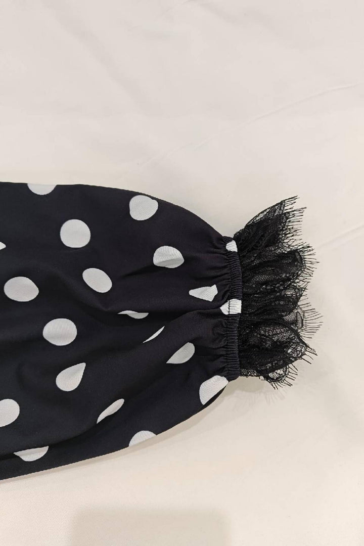 Polka Dot Lace Trim Puff Sleeve Maxi Dress