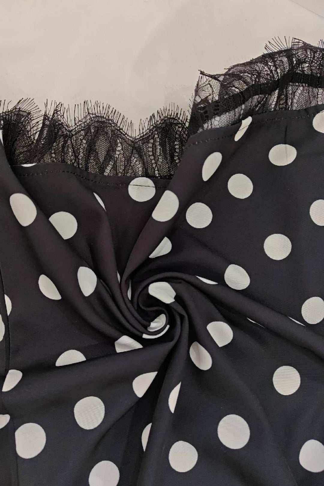 Polka Dot Lace Trim Puff Sleeve Maxi Dress