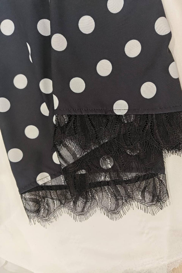 Polka Dot Lace Trim Puff Sleeve Maxi Dress