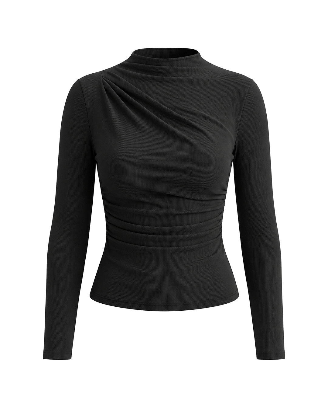 SOLACEMock Neck Ruching Long Sleeve Slim Fit T-shirt