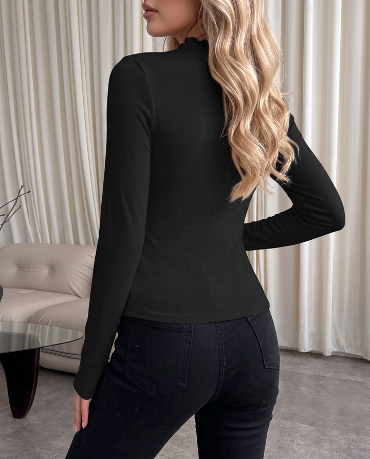 Mock Neck Ruching Long Sleeve Slim Fit T-shirt