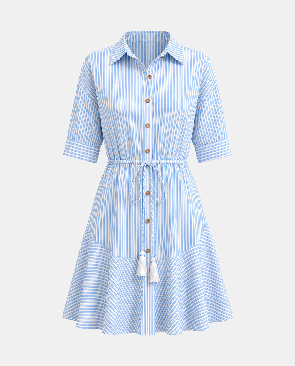SOLACEStriped Ruffle Hem  Shirt Dress