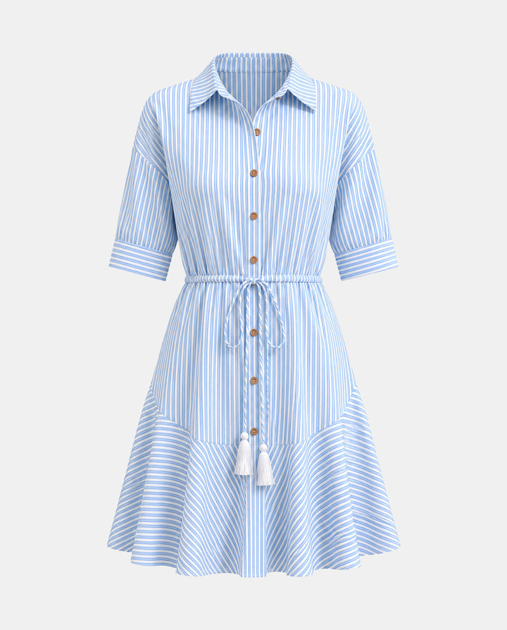 SOLACEStriped Ruffle Hem  Shirt Dress