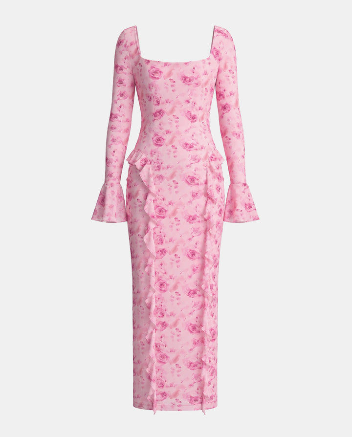 Elegant 3D Floral Decor Bodycon Maxi Dress