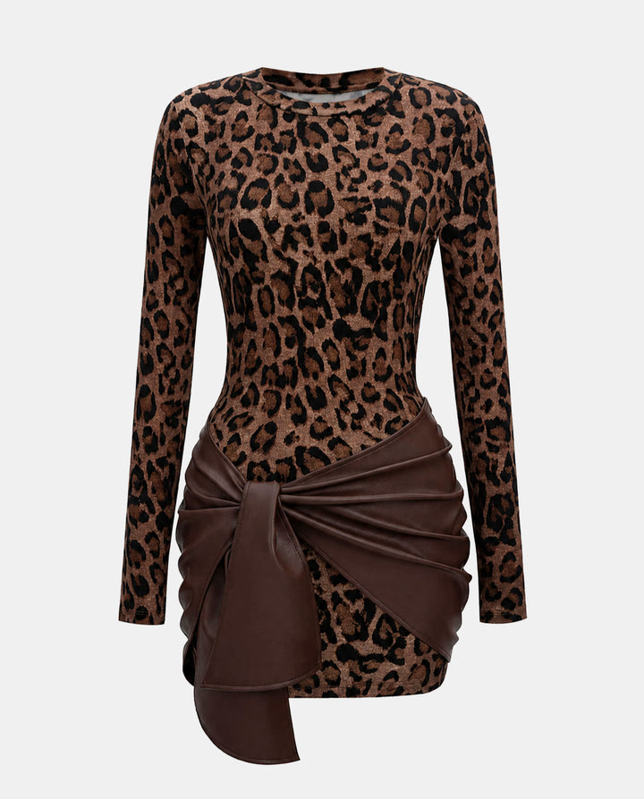 Leopard Print Knit Bodycon Mini Dress