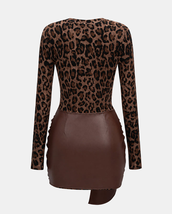 Leopard Print Knit Bodycon Mini Dress