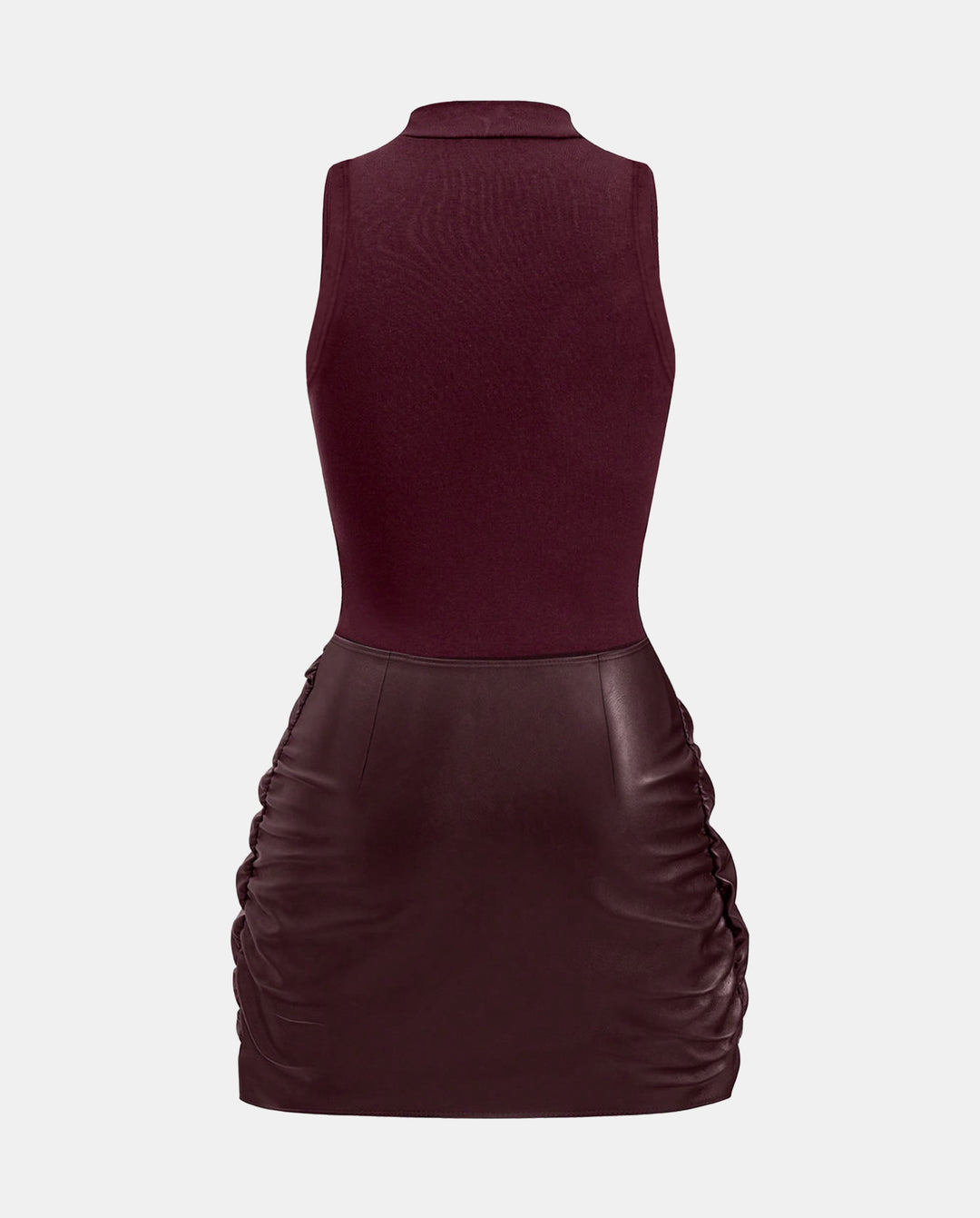 High Neck Leather Knotted Sleeveless Mini Dress