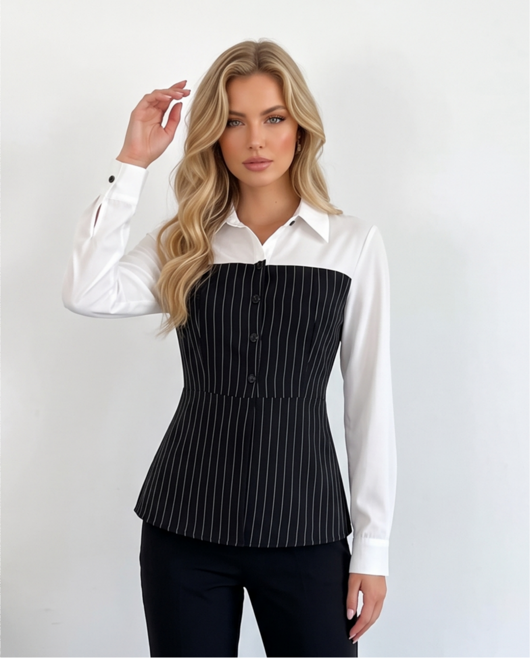 Striped Colorblock 2-in-1 Tailored Work Shirt