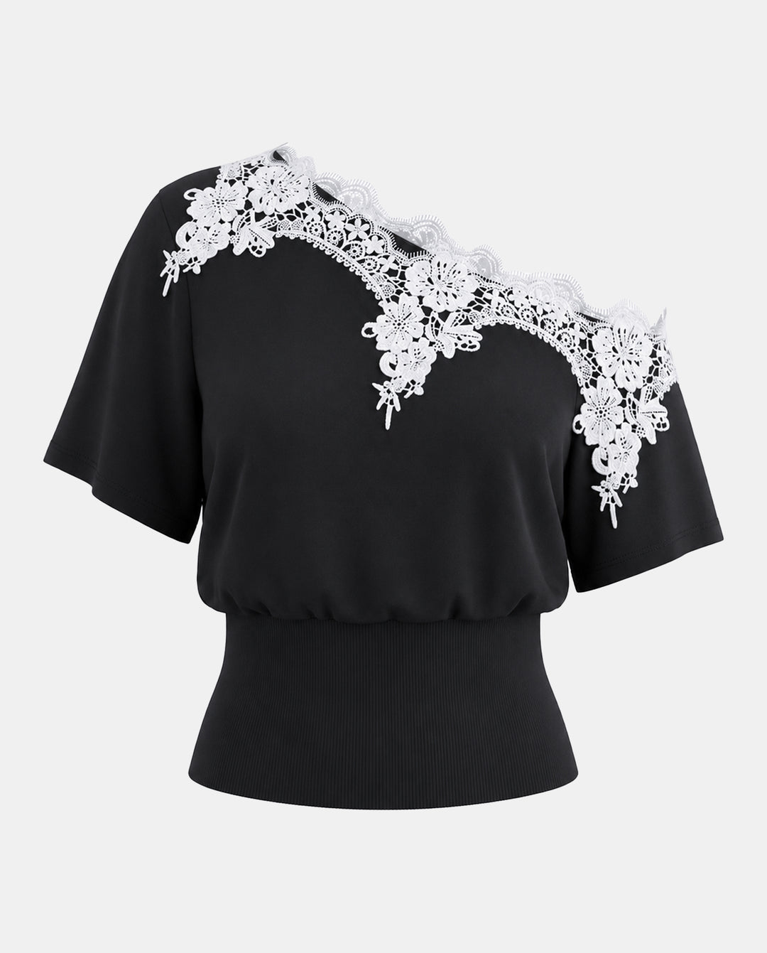 SOLACEFloral Lace Elastic Waist Off Shoulder Top