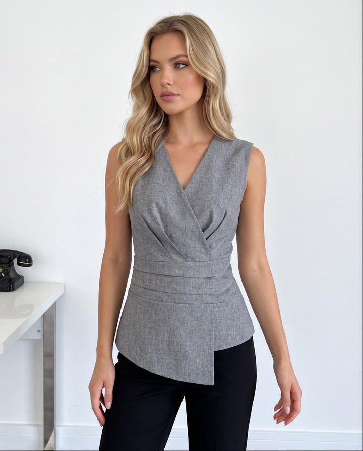 Elegant V-Neck Asymmetric Hem Peplum Vest