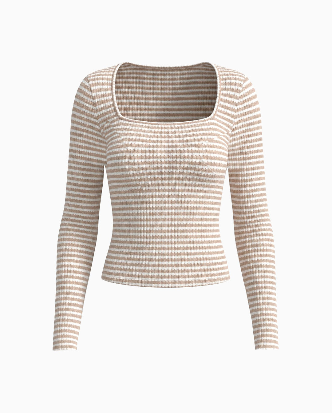 SOLACEStriped Square Neck Long Sleeve T-Shirt