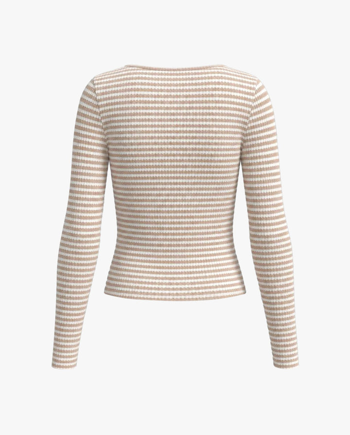 SOLACEStriped Square Neck Long Sleeve T-Shirt
