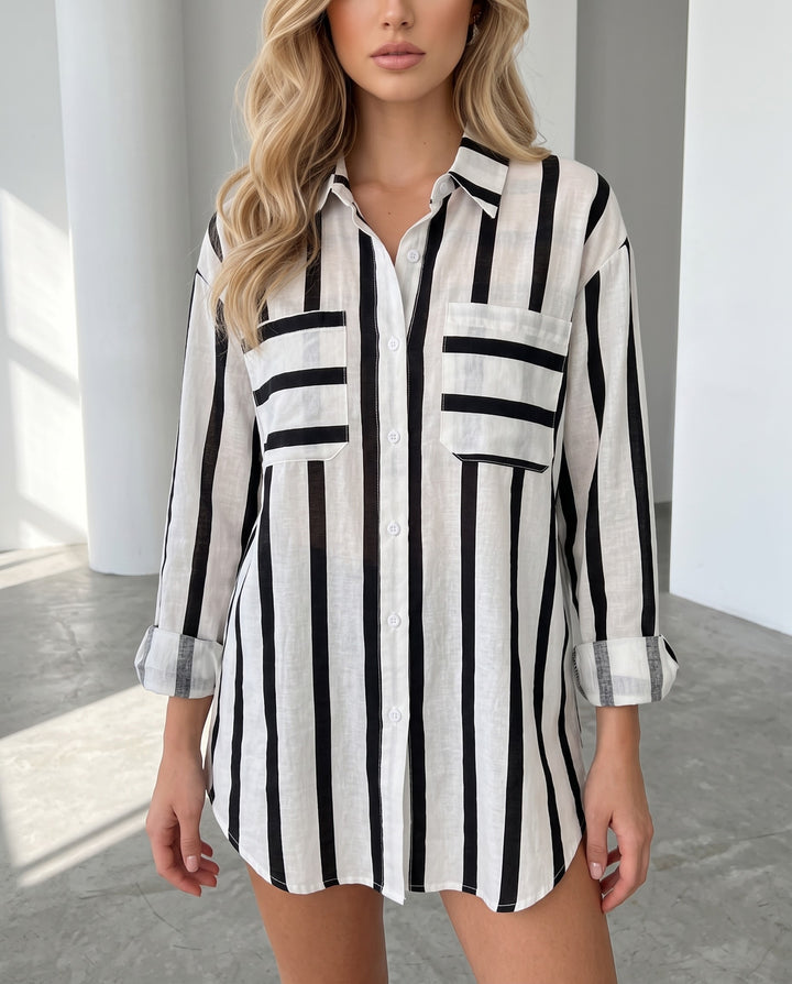 Striped Long Sleeve Oversized Blouse