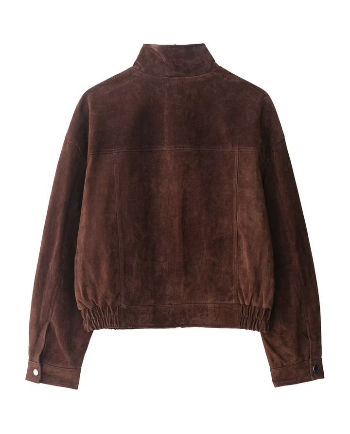 Stand Collar Suede Look Zip Up Bomber Jacket
