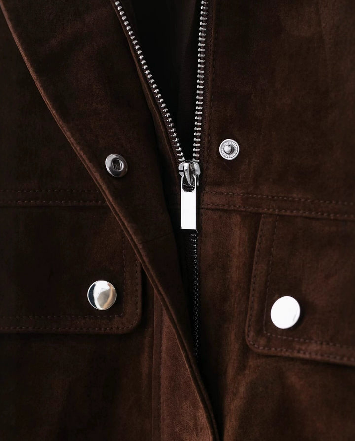 Stand Collar Suede Look Zip Up Bomber Jacket