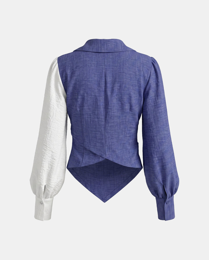 SOLACEColor Block Asymmetric Hem Puff Long Sleeve Top
