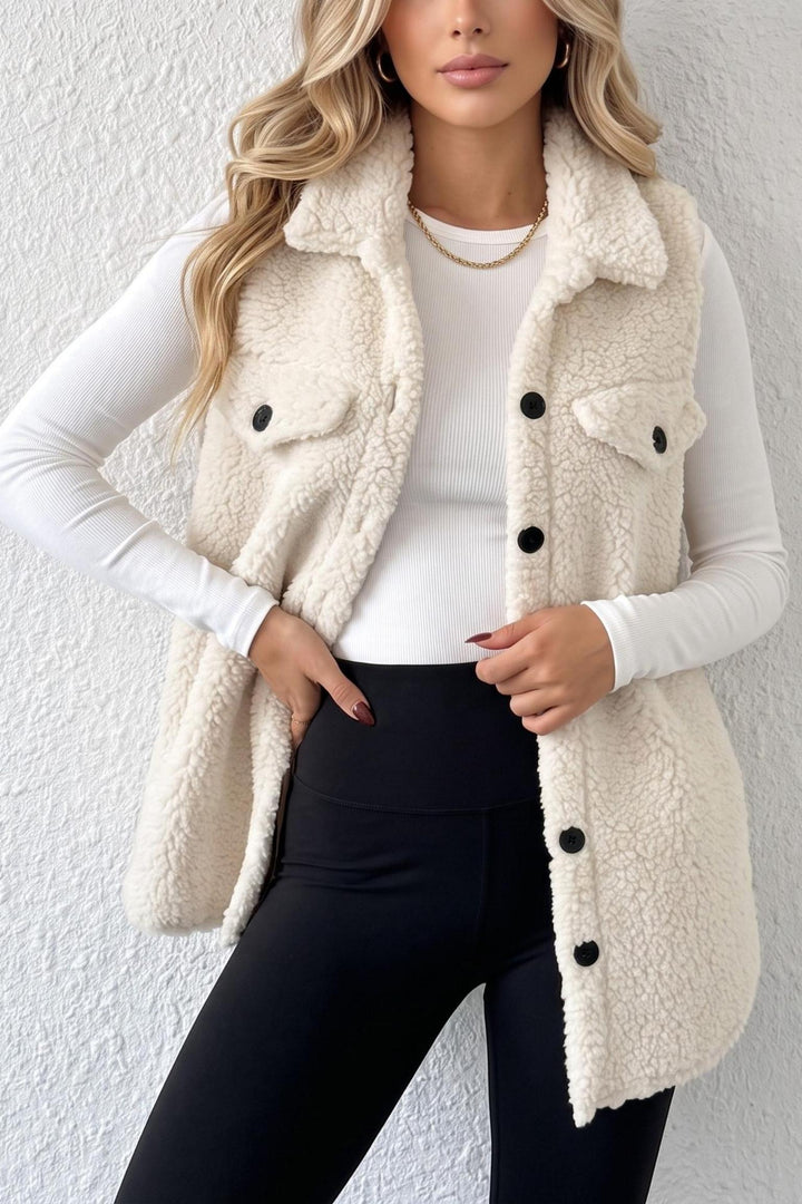 Button-Down Sherpa Fleece Vest Coat