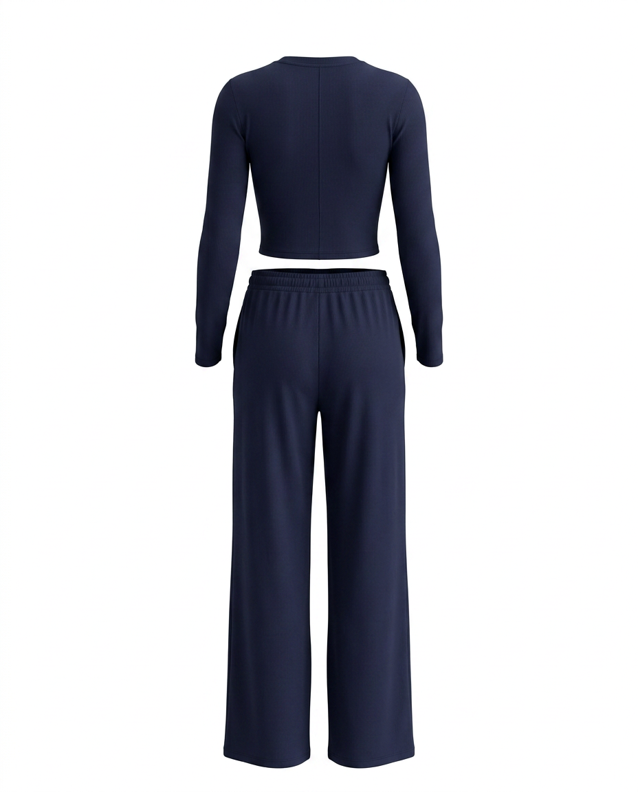 Casual Round Neck Crop Top Wide Leg Matching Set