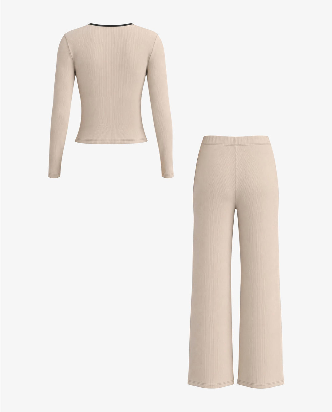 Long Sleeve Contrast Trim Ribbed Matching Set