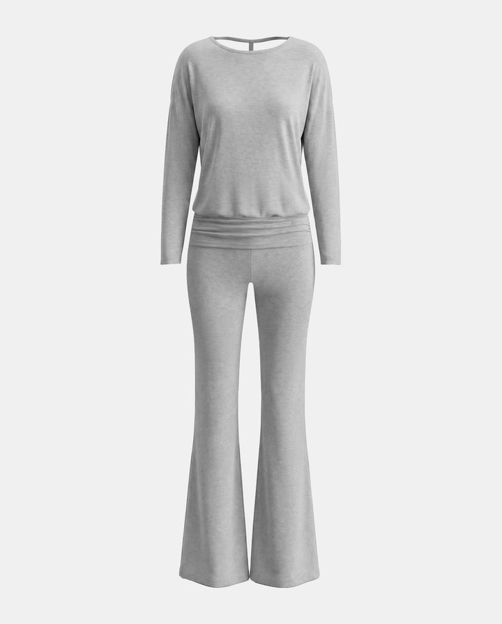 Deep V‑Back Tie Strap Top And Flare Pants Matching Set