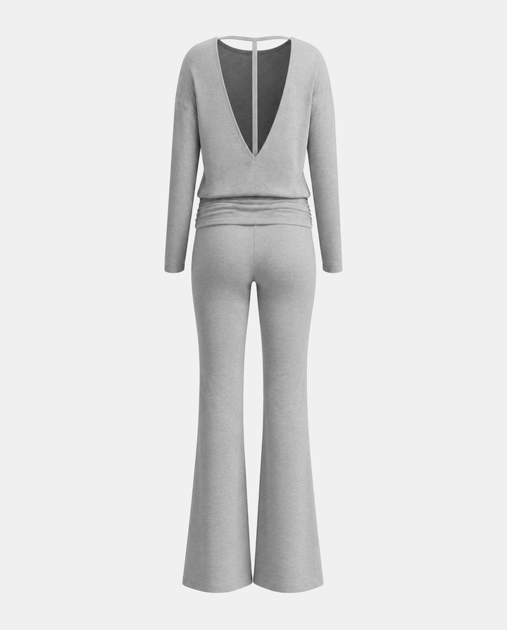 Deep V‑Back Tie Strap Top And Flare Pants Matching Set